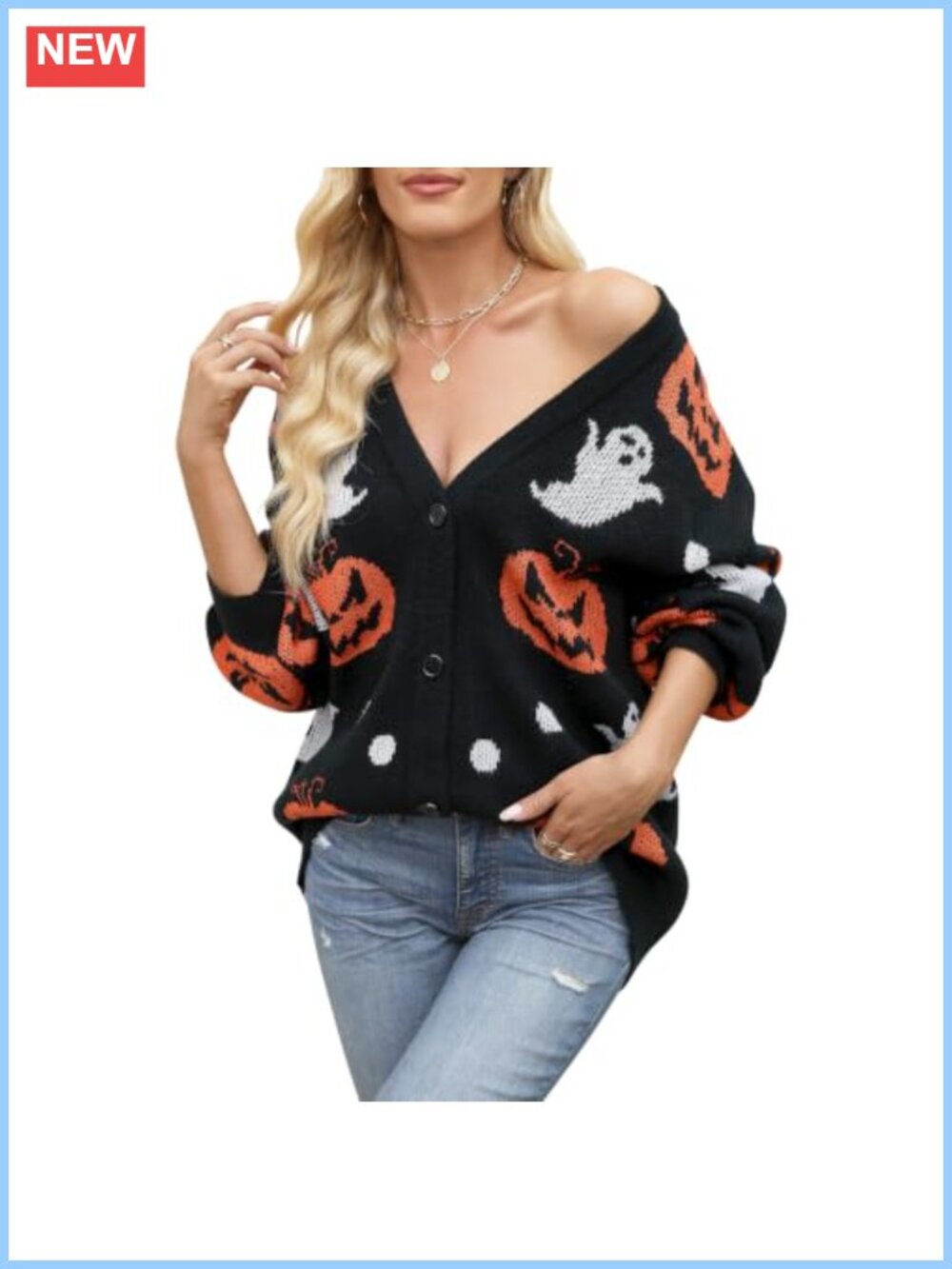 Oversized Halloween Pumpkin Ghost Cardigan Sweater Women Knit